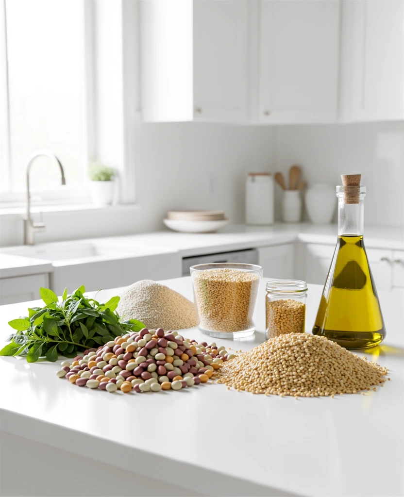 Bucătărie minimalistă cu ingrediente sănătoase