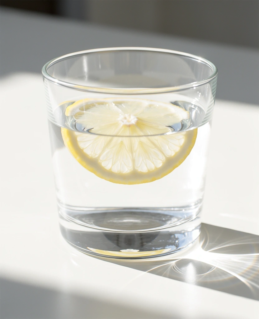 Pahar cu apă și lămâie în soare